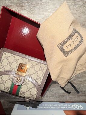 Gucci Beige GG Supreme Wallet with Brown Trim and Green-Red Web